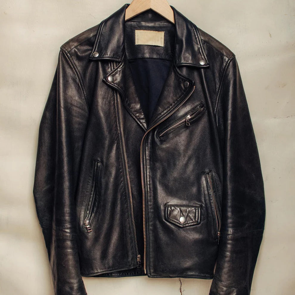 Men’s Black Goatskin Moto Leather Motorcycle Jacket
