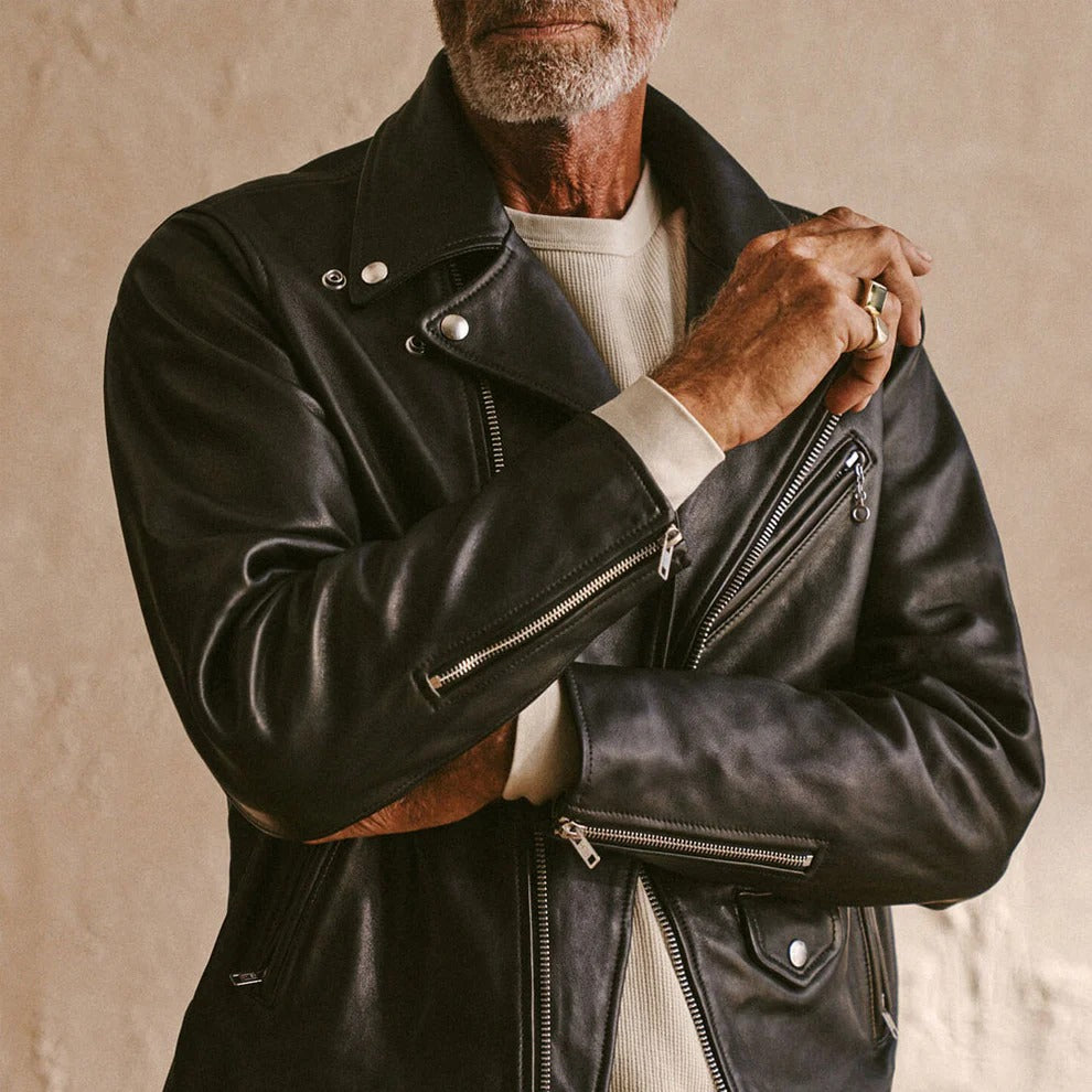 Men’s Black Goatskin Moto Leather Motorcycle Jacket