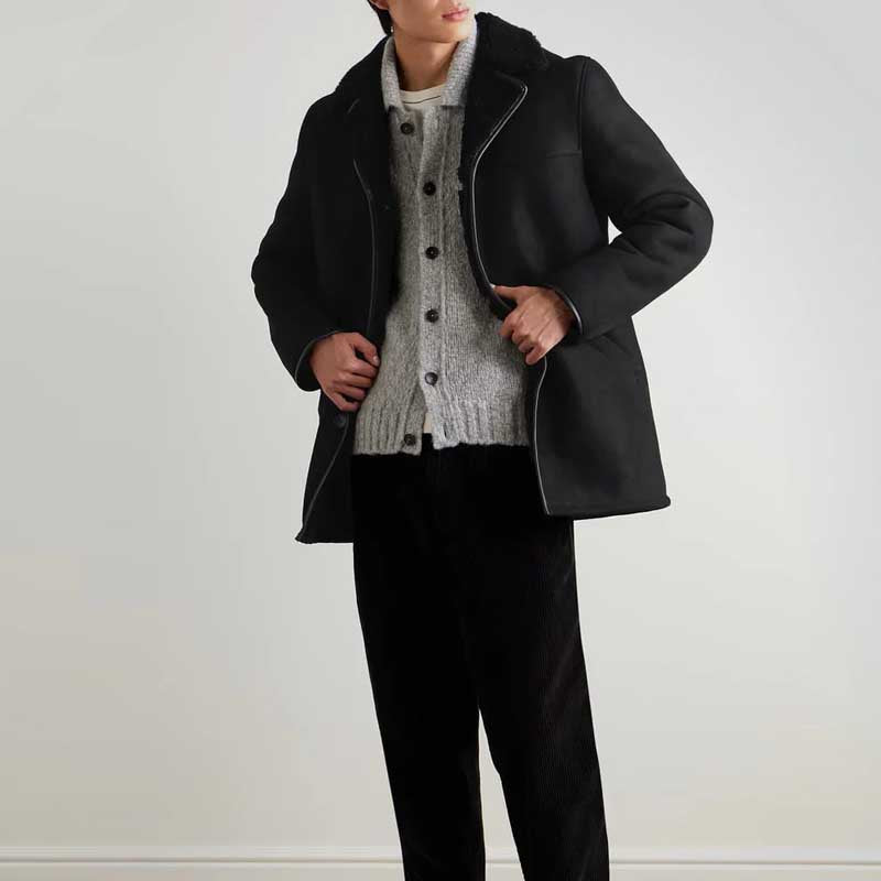 Men’s Black Nubuck Leather Shearling Coat