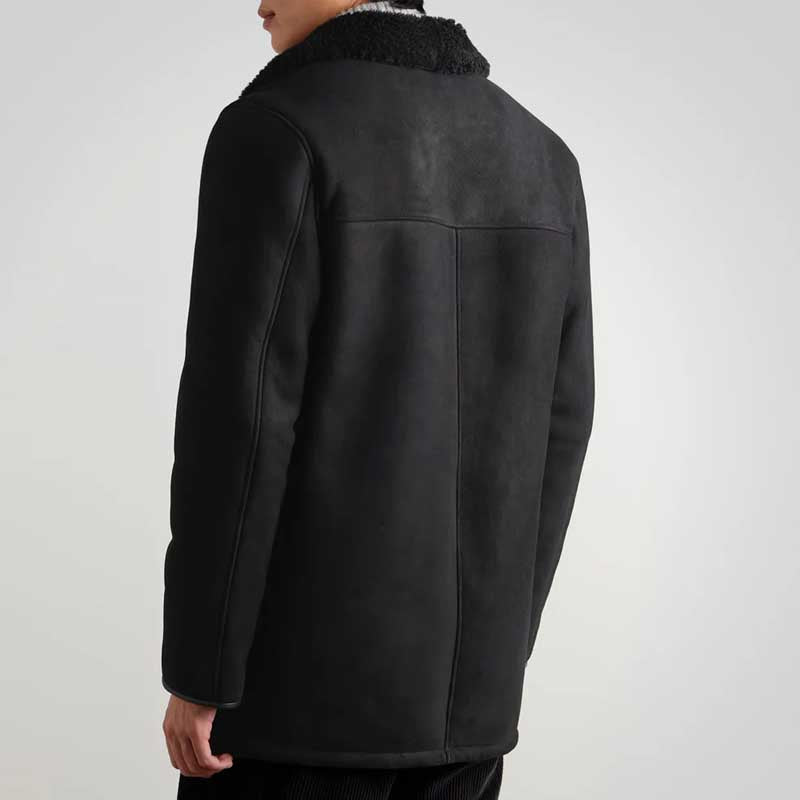 Men’s Black Nubuck Leather Shearling Coat