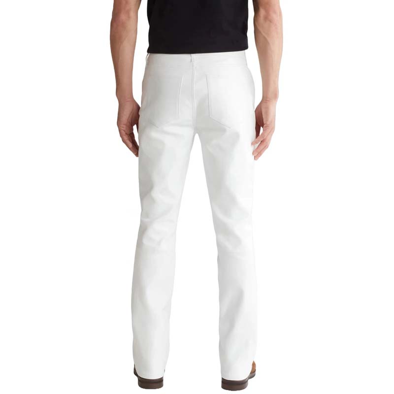 Men's White Sheepskin Leather Pant with Zip Fly Button Closure