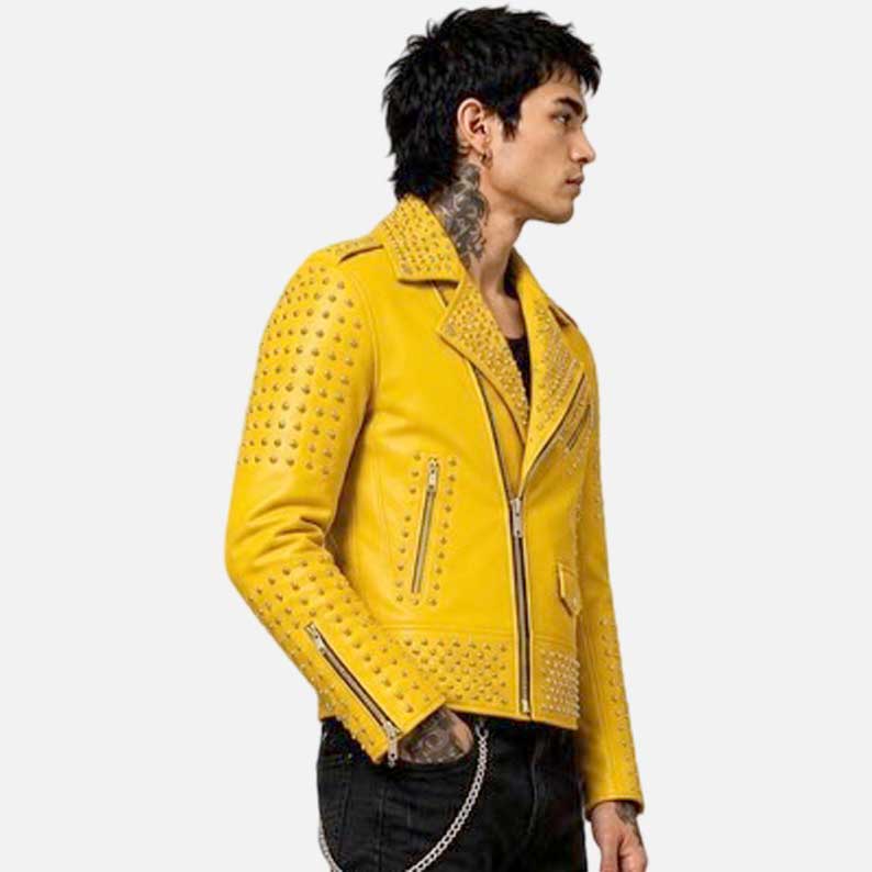 Affordable yellow moto leather jacket buy online with bold biker fashion styling