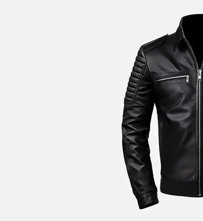 Men’s Slim Fit Black Real Leather Café Racer Jacket