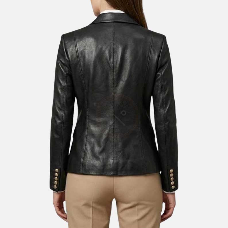 Premium black lambskin leather blazer with gold button by Glory Store US boutique quality finish
