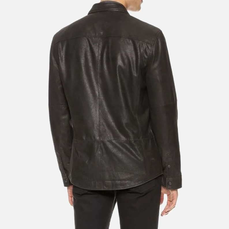Premium real lambskin mens leather shirt in classic black from Glory Store US
