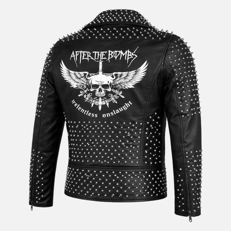 Premium skull spiked leather jacket for men with bold gothic fashion styling