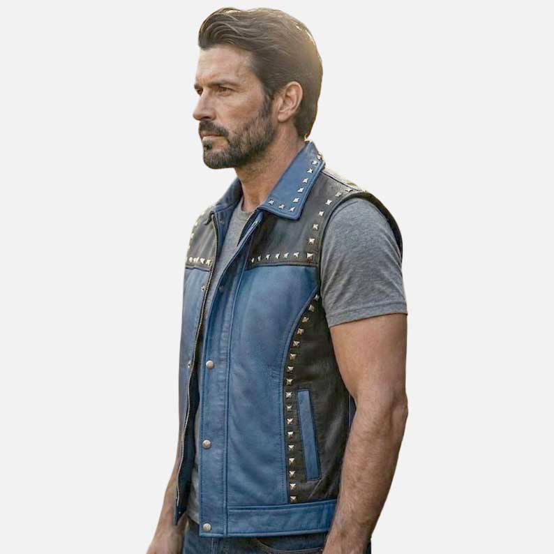 Premium studded punk rock leather vest by Glory Store US sleeveless biker waistcoat