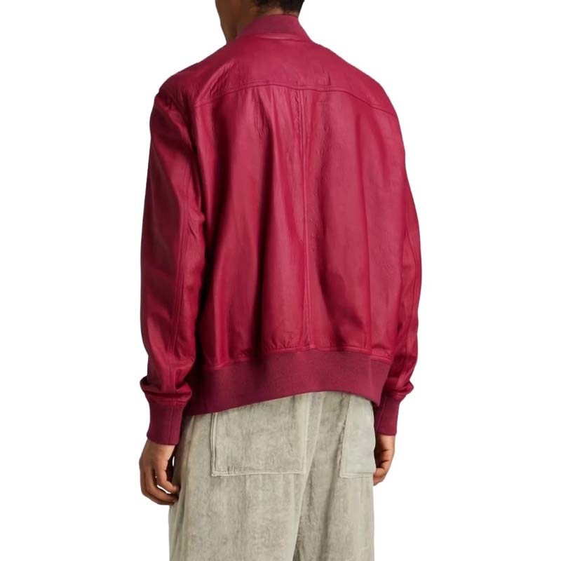 Men's Red Sheepskin Leather Bomber Jacket with Zip Front Statement Style