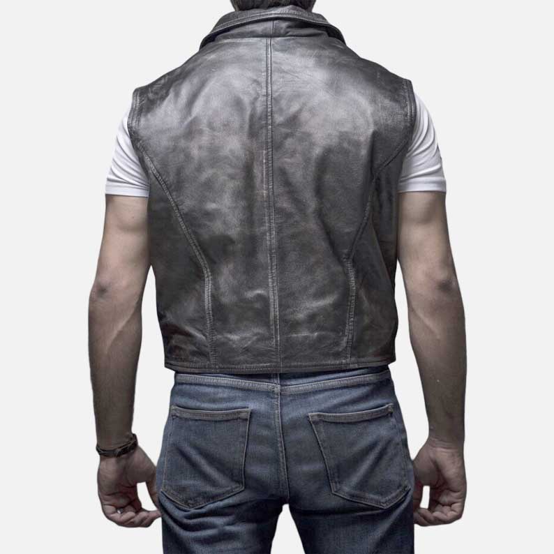 Stylish distressed black lambskin leather vest to buy from Glory Store US