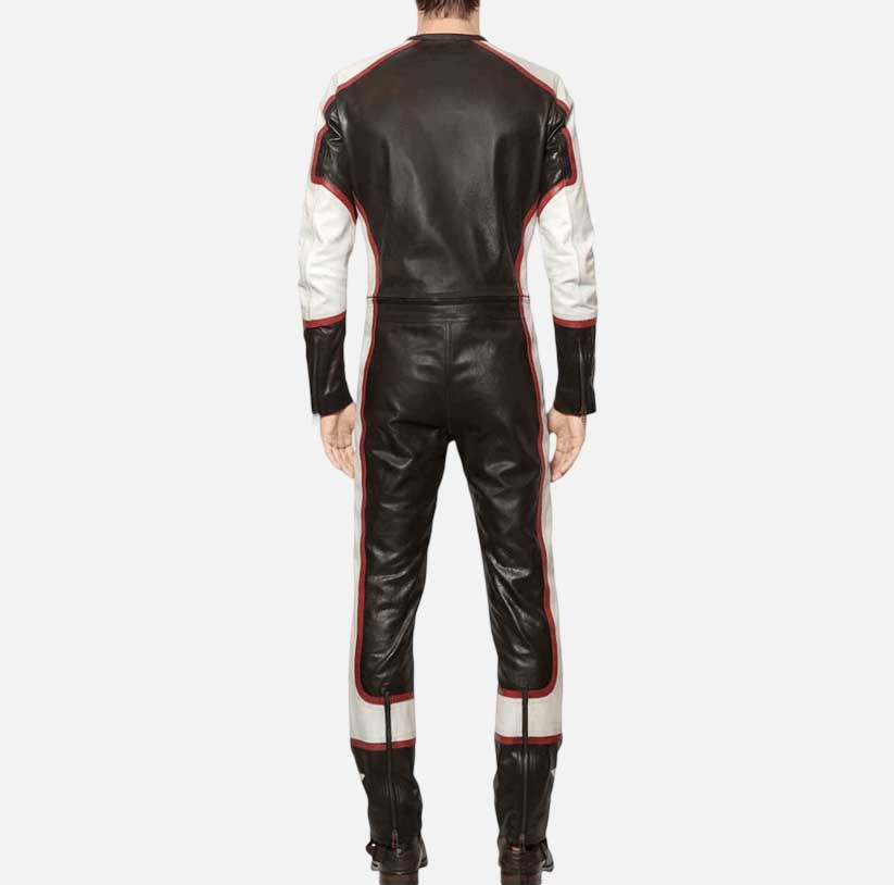 Stylish men black distressed leather jumpsuit by Glory Store US with zip cuffs