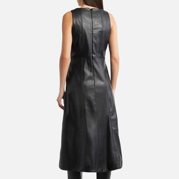 Stylish A line leather dress for sale with elegant sleeveless fitted silhouette
