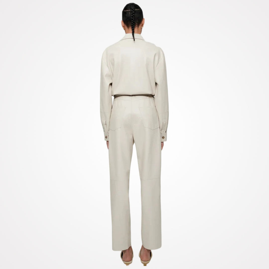 Women's Creme Lambskin Leather Boiler Jumpsuit