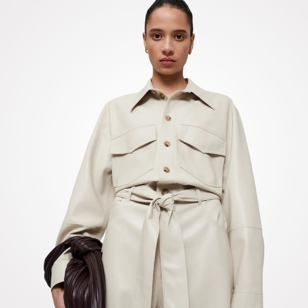 Women's Creme Lambskin Leather Boiler Jumpsuit