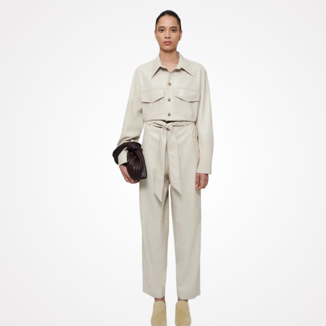 Women's Creme Lambskin Leather Boiler Jumpsuit