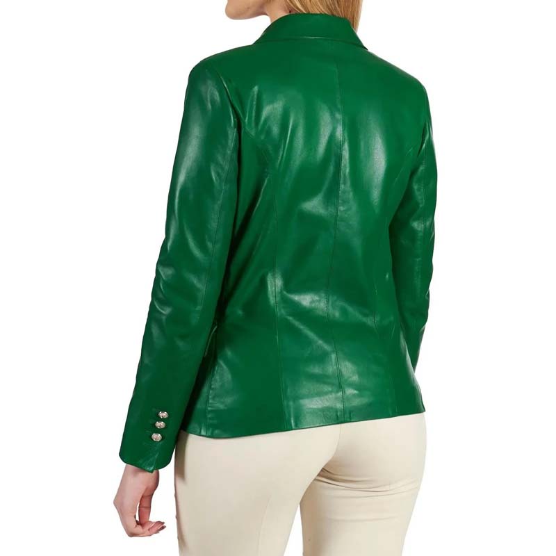 Women's Green Sheepskin Leather Trench Coat with Double Breasted Style