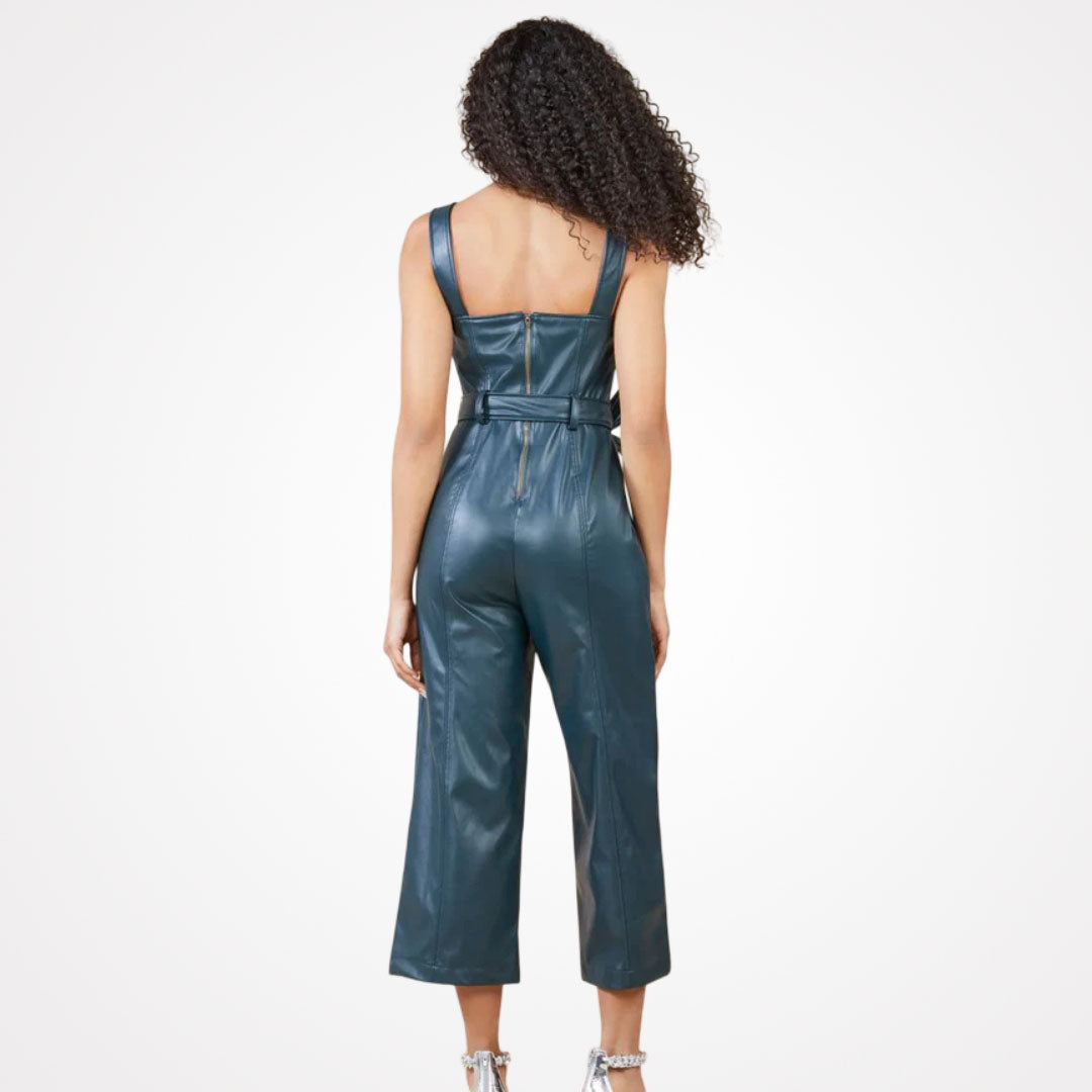 Women's Sleeveless Utility Leather Jumpsuit