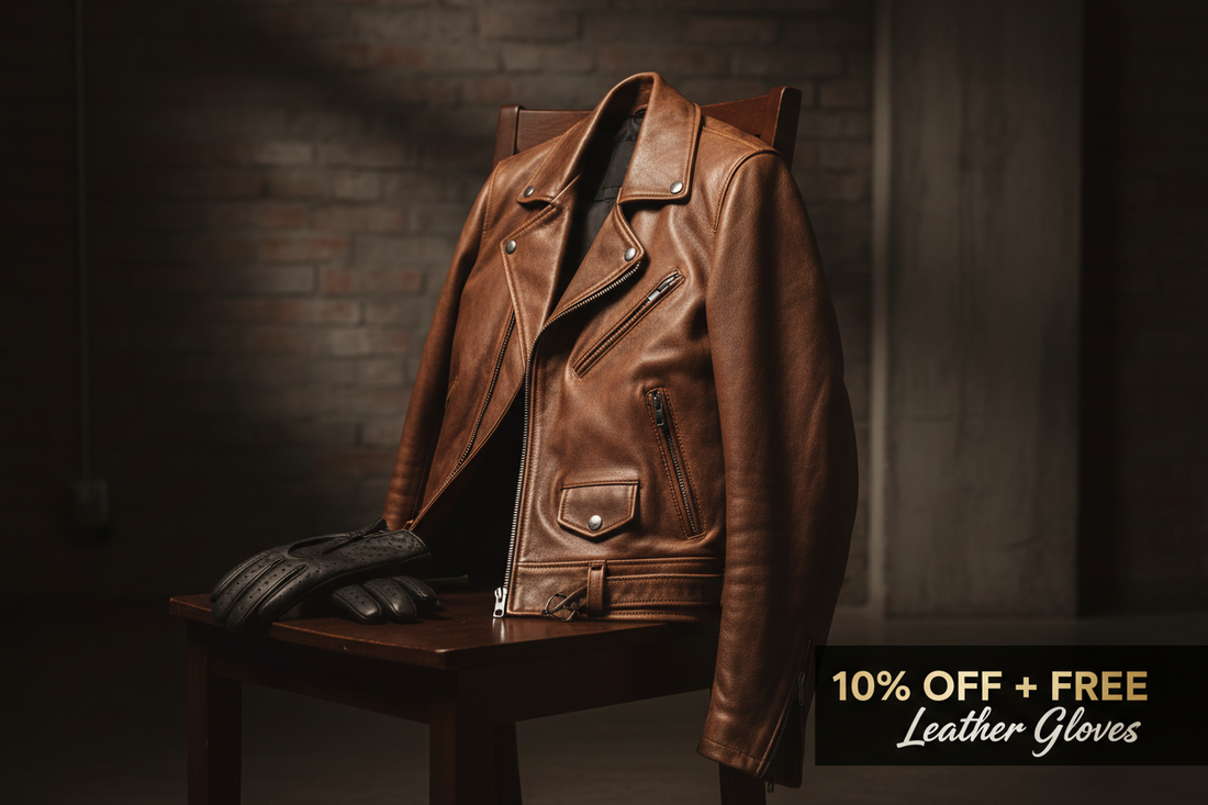 Get 10% OFF + FREE Premium Leather Gloves With Every Leather Jacket Purchase