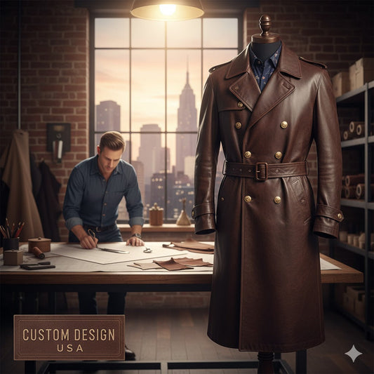 Bespoke Men’s Leather Trench Coat: Custom Design USA