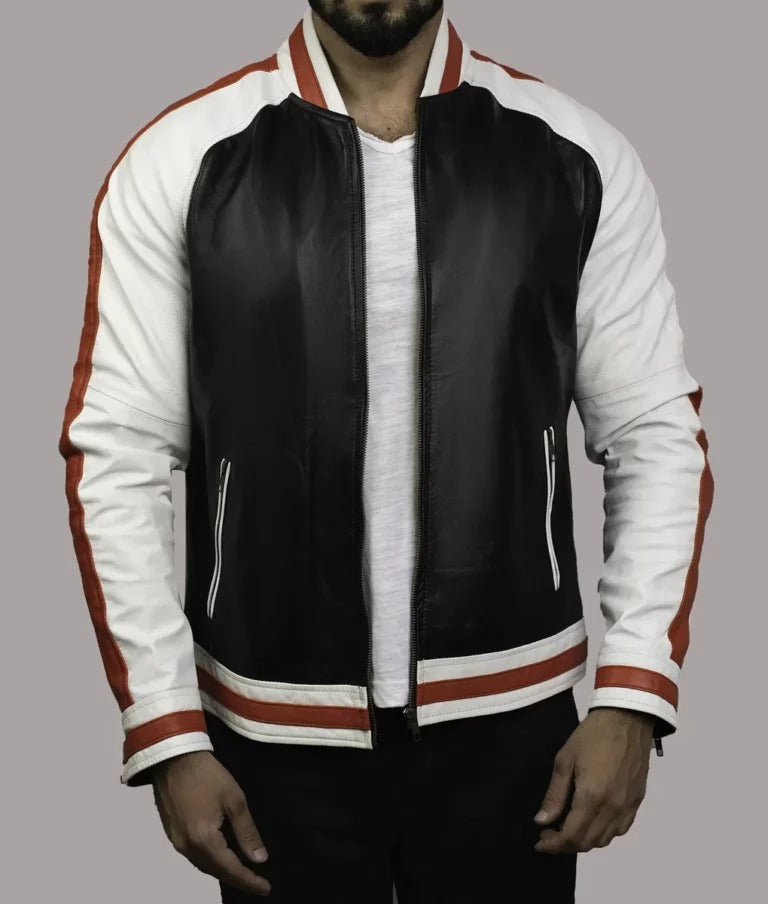 Men's black leather varsity jacket with ribbed cuffs - leather varsity jacket vs bomber guide