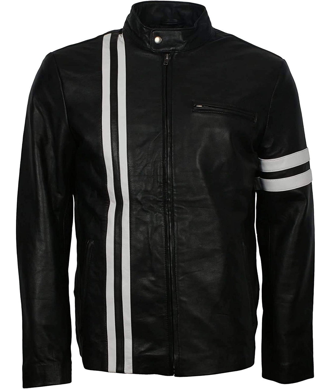 Cafe racer vs biker jacket guide - men's black real leather cafe racer jacket with snap-tab collar