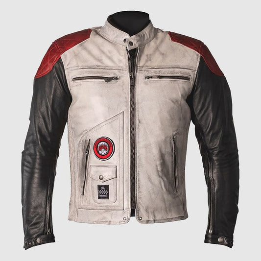 Men's black full grain cowhide cafe racer jacket with vintage racer style, top pick in our cafe racer jacket guide