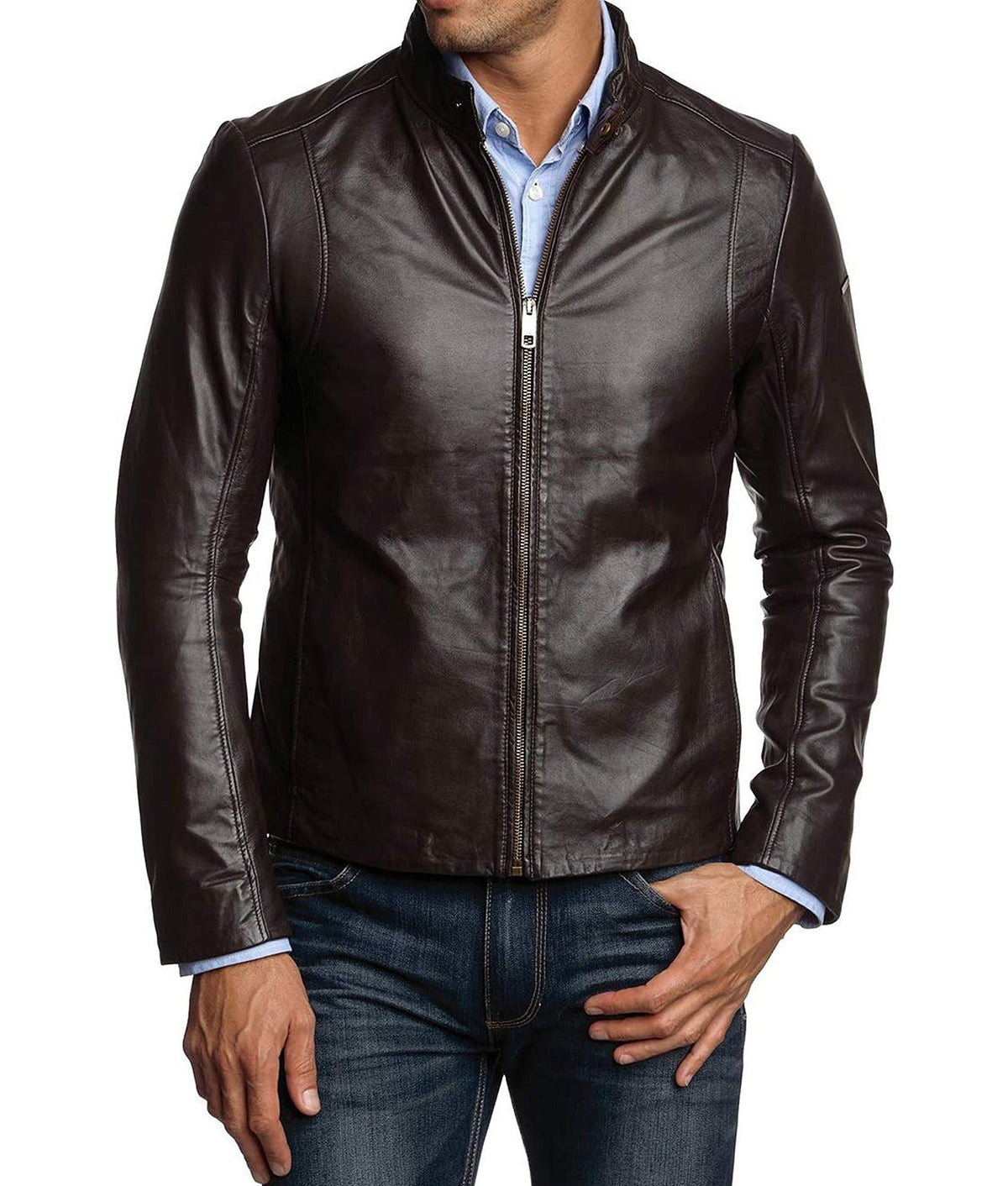 Men’s Dark Brown Casual Leather Jacket - Men's Dark Brown Leather Jackets at Glory Store US