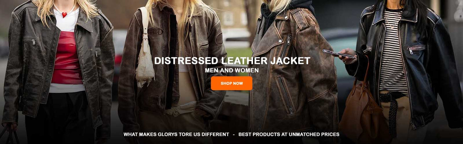 Distressed leather jacket for men and women at Glory Store US