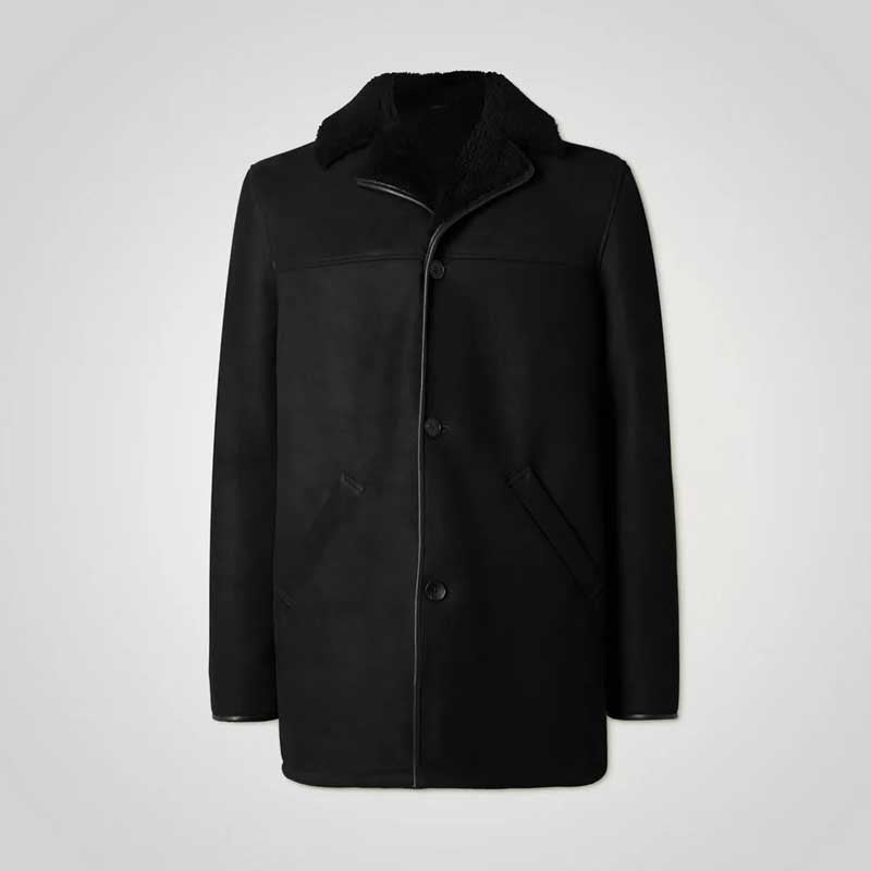 Men’s Black Nubuck Leather Shearling Coat - Men's Shearling Coats at Glory Store US