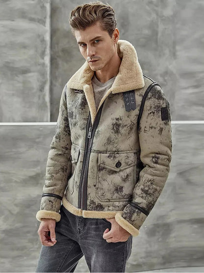 Men's Fur B3 Flight Aviator Shearling Bomber Jacket - Premium 2023