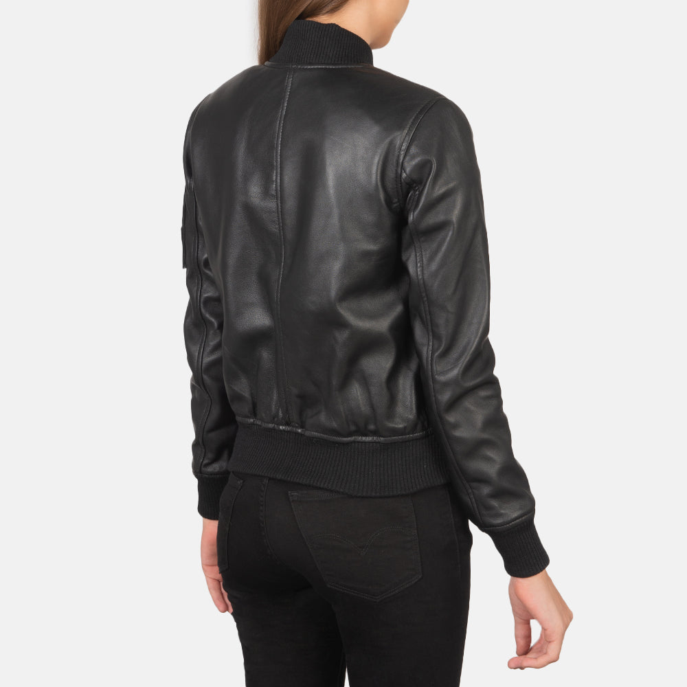 Ava MA-1 Black Leather Bomber Jacket - Women's Classic Outerwear