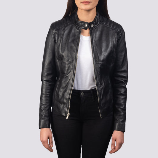 Kelsee Black Leather Biker Jacket