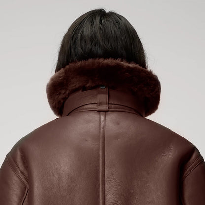 New Sheepskin Shearling Aviator Brown Fashion Leather Jacket For Women