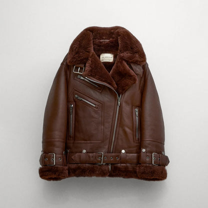 New Sheepskin Shearling Aviator Brown Fashion Leather Jacket For Women