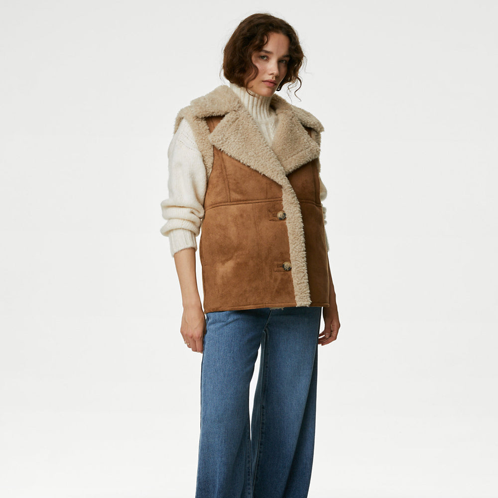 Faux Shearling Collared Vest