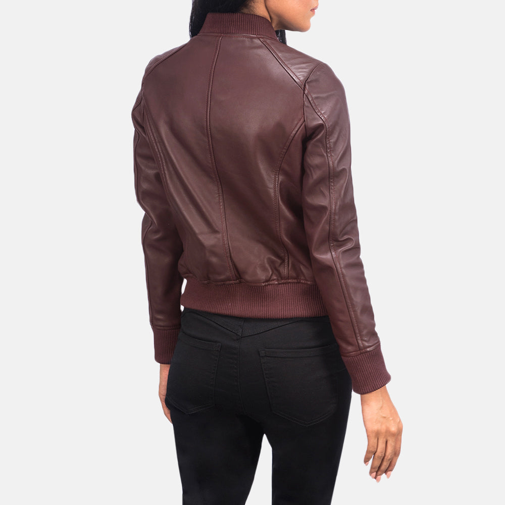 Bliss Maroon Leather Bomber Jacket