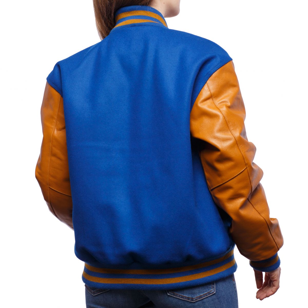 Royal Wool Body & Old Gold Leather Sleeves Varsity Jacket