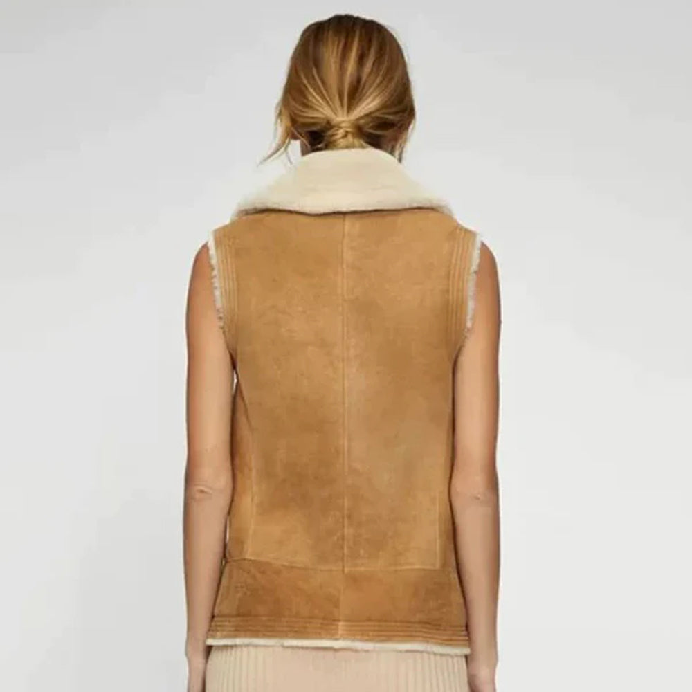 Women's Brown Sheepskin Shearling Leather Vest