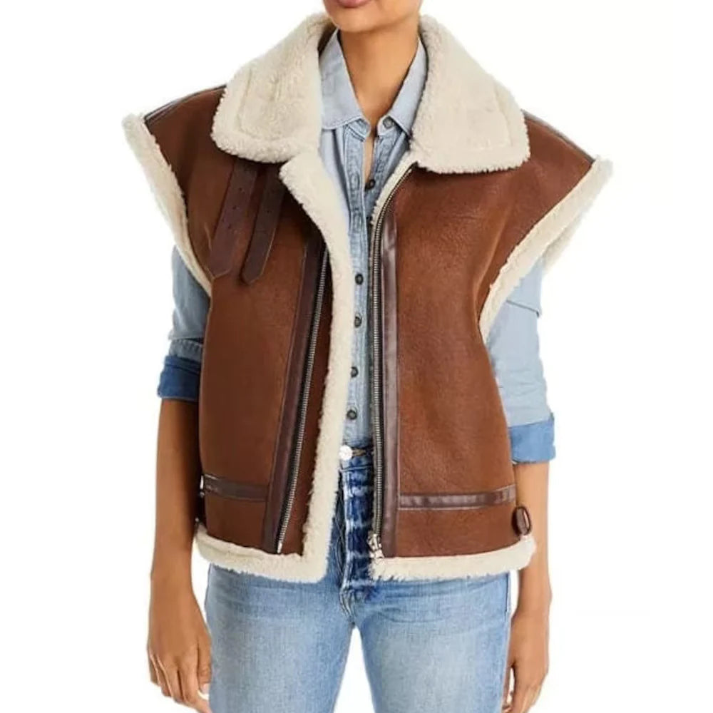 Women's Suede Shearling Fur Sherpa Vest