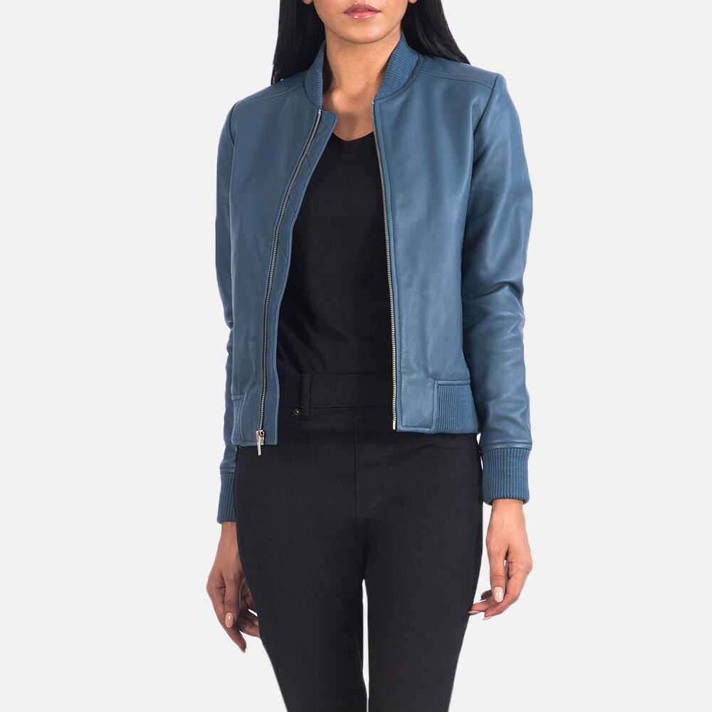 Bliss Blue Leather Bomber Jacket