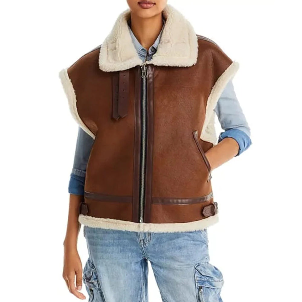 Women's Suede Shearling Fur Sherpa Vest