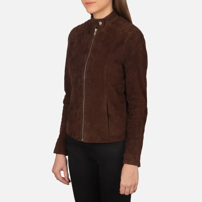 Kelsee Mocha Western Biker Suede Jacket Women