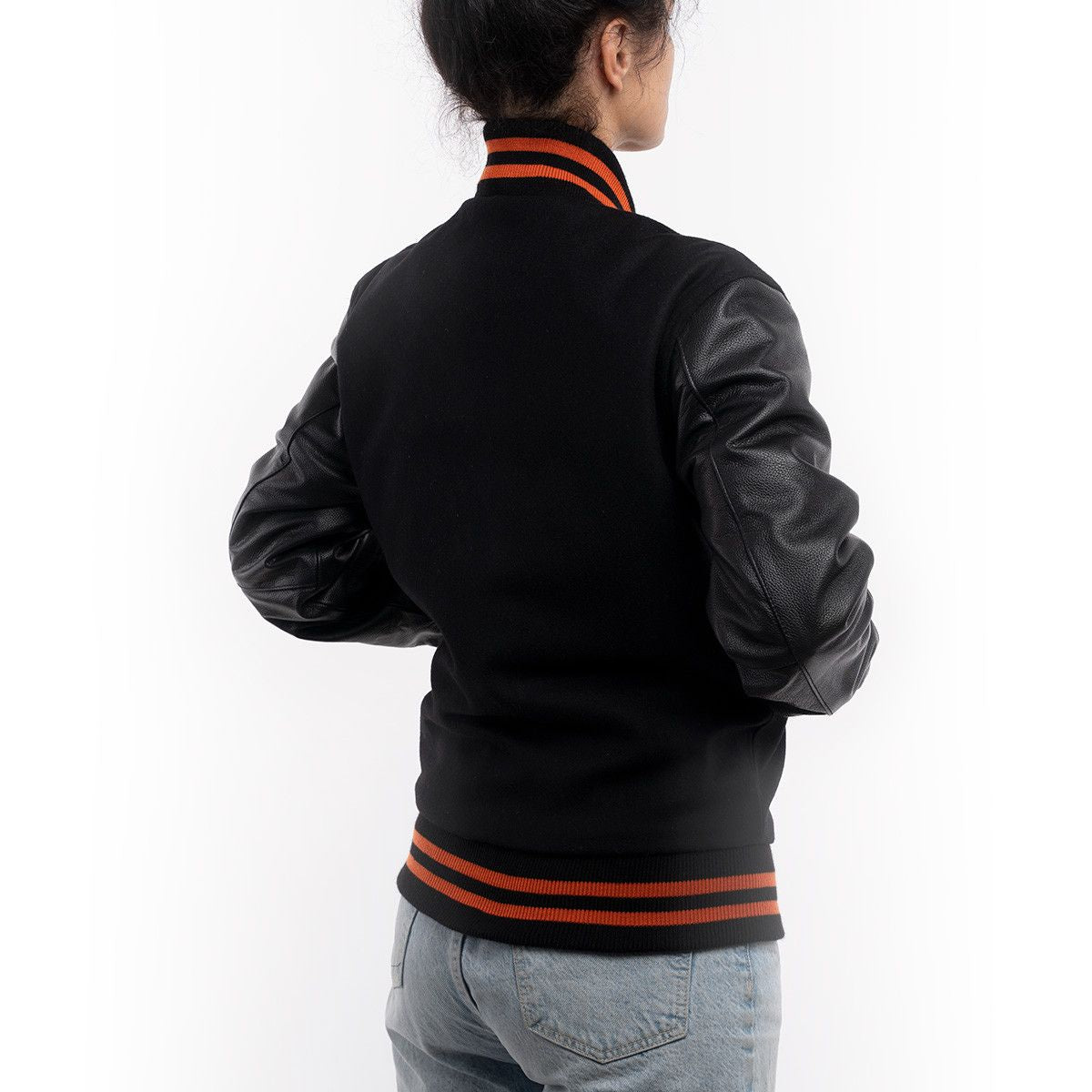 All Black with Orange Stripes Letterman Jacket