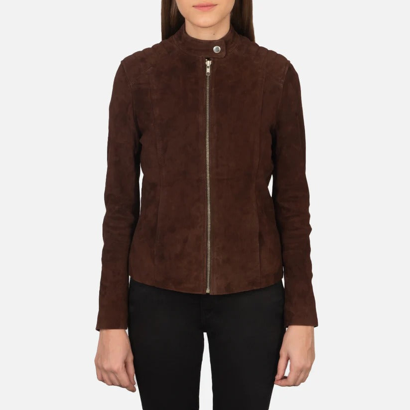 Kelsee Mocha Western Biker Suede Jacket Women