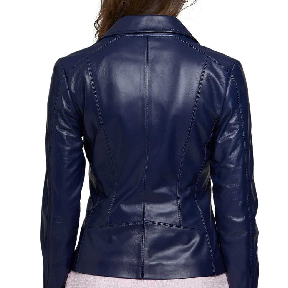 Timeless Navy Blue Biker Jacket – Stylish Elegance