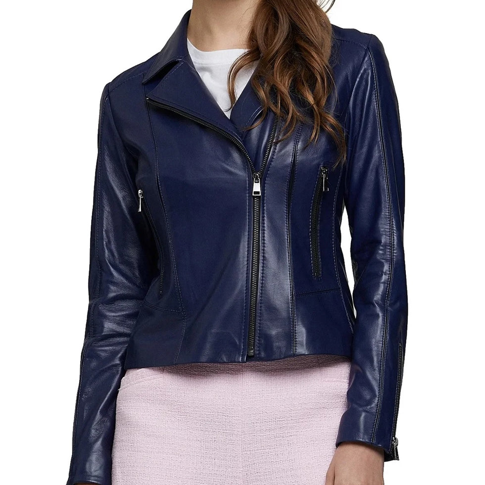 Timeless Navy Blue Biker Jacket – Stylish Elegance