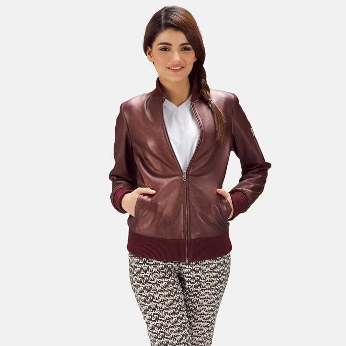 Reida Maroon Leather Bomber Jacket