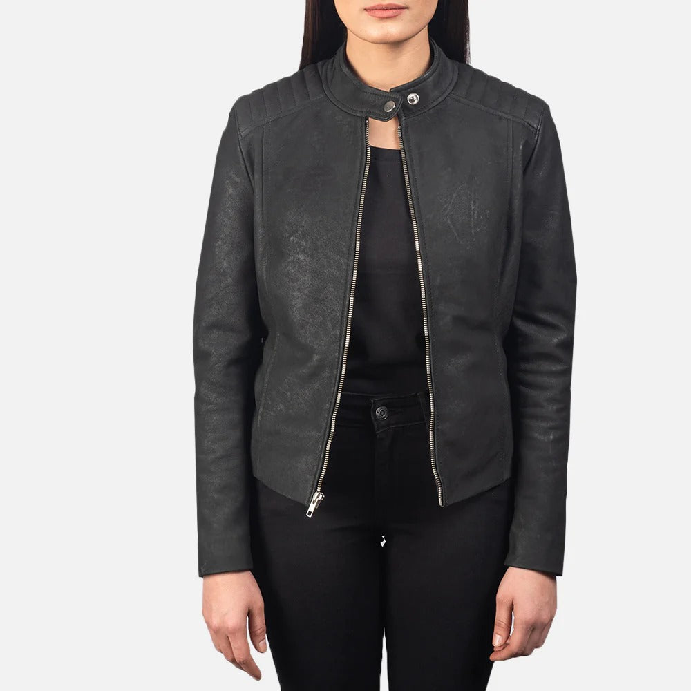 Edgy Distressed Black Women's Leather Jacket