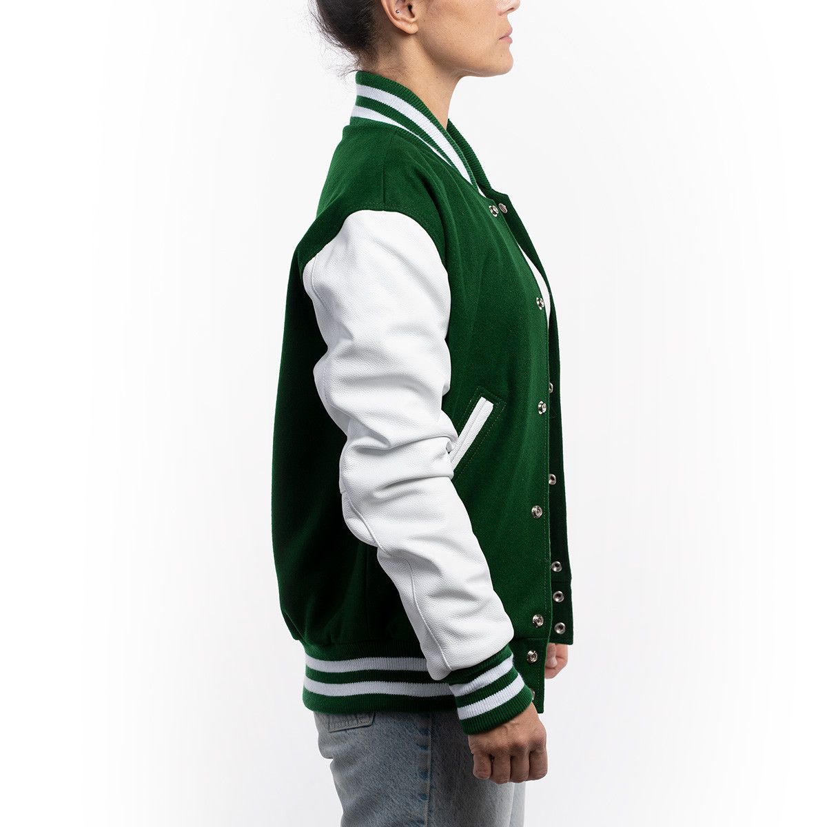 Kelly Green Wool Body & Bright White Leather Sleeves Letterman Jacket