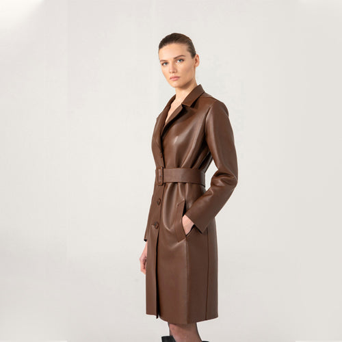 Women Brown Laminated Leather Coat