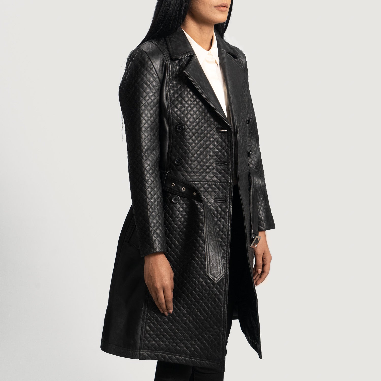 Susan Black Leather Trench Coat